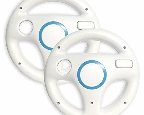 Old Skool Mario Kart Racing Wheel Compatible with Nintendo Wii and Wii U 2 Pack - White