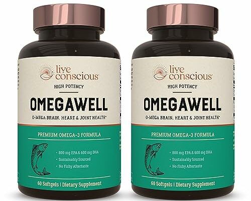 OmegaWell Fish Oil: Heart, Brain, and Joint Support | 800 mg EPA 600 mg DHA - Lemon Flavor, Enteric-Coated, Sustainably Sourced - Easy to Swallow 120 Count (2-Pack)