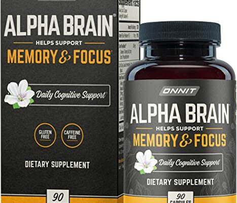 ONNIT Alpha Brain Premium Nootropic Brain Supplement for Men & Women - Caffeine-Free Focus Capsules for Concentration, Brain Booster & Memory Support 90 Count (Pack of 1)