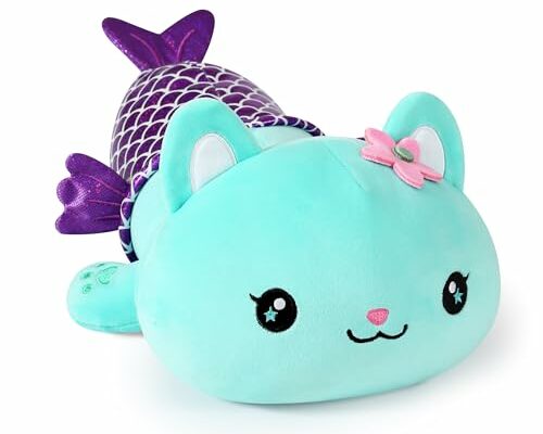 Onsoyours Cute Kitten Mermaid Plush Toy Stuffed Animal Kitty Soft Mermaid Cat Plush Pillow for Kids (Blue Cat Mermaid, 12")