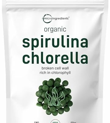 Organic Chlorella Spirulina Tablets, 3000mg Per Serving, 720 Counts, 4 Months Supply, 50/50 Blend Superfood, No Filler, No Additives, Cracked Cell Wall, Rich in Vegan Protein & Chlorophyll