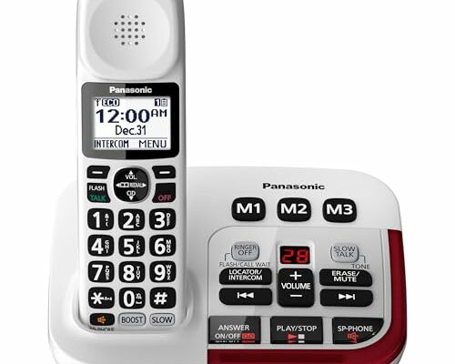 Panasonic Amplified Cordless Phone with Slow Talk, 40dB Volume Boost, 100dB Loud Visual Ringer, Hearing Aid Compatibility, Large Screen and Backlit Keypad - KX-TGM420W - 1 Handset (White)