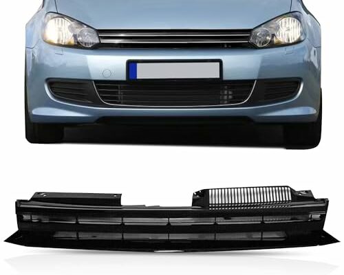 PartsFlow Front Upper Grille Badgeless Sport Grill For 2010 2011 2012 2013 2014 Volkswagen Mk6 Golf GTI Jetta Sportwagen Glossy Black