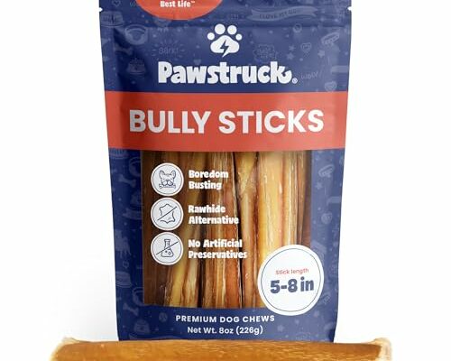 Pawstruck Natural 5-7" Bully Sticks for Dogs - Best Long Lasting, Rawhide Free, Low Odor Dental Chew Treat - Healthy Single Ingredient 100% Real Beef - 8 oz. Bag - Packaging May Vary