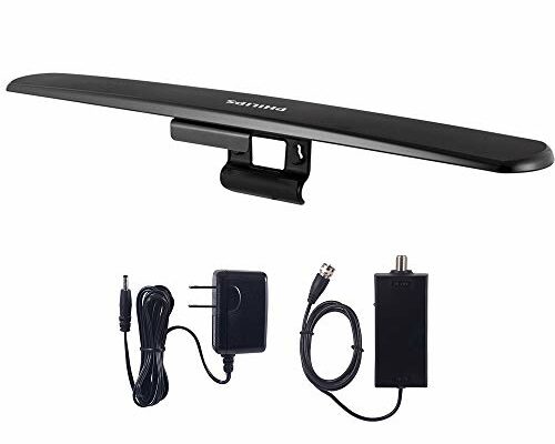 Philips Amplified HD Digital TV Antenna, Long Range Smart TV Antenna, Easy Mount on Top of TV Design, Supports 4K 1080P HD VHF UHF, Amplified Signal Booster, Coax HDTV Cable/AC Adapter, SDV7219N/27