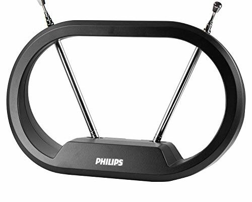 Philips Modern Loop Rabbit Ears Indoor TV Antenna, 15 inch Extendable Dipoles, 4K 1080P VHF UHF, Tabletop Antenna, Digital HDTV Antenna, Smart TV Compatible, 4ft Coaxial Cable, Black, SDV7114A/27