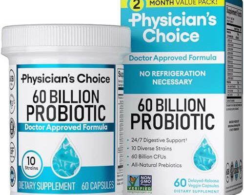 Physician's CHOICE Probiotics 60 Billion CFU - 10 Strains + Organic Prebiotics - Immune, Digestive & Gut Health - Supports Occasional Constipation, Diarrhea, Gas & Bloating - for Women & Men - 60ct