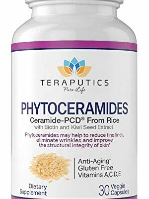 Phytoceramides Ceramide-PCD® Made From Rice - w/ Biotin and Kiwi Seed - Non GMO Gluten Free Hair Skin and Nails Vitamin, Reduce Fine Lines & Wrinkles, Strengthen Hair & Nails, 30 Veggie Capsules