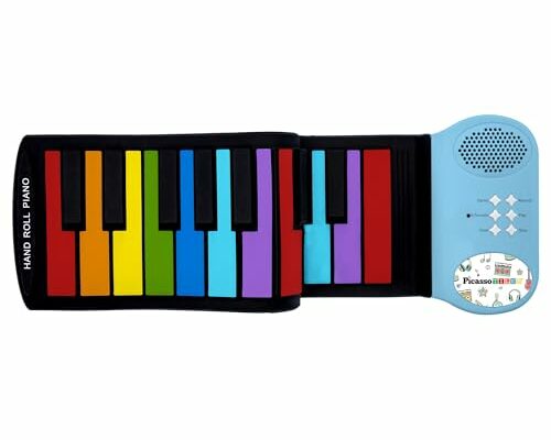 PicassoTiles® PT49 Kid's 49-Key Flexible Roll-Up Educational Electronic Digital Music Piano Keyboard w/Recording Feature, 8 Different Tones, 6 Educational Demo Songs & Build-in Speaker - Rainbow