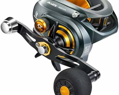 Piscifun Alijoz 400 Baitcaster Fishing Reel, 35Lbs Max Drag Aluminum Alloy Frame Baitcasting Reel, 8.1:1 Gear Ratio Freshwater and Saltwater Low Profile Casting Reel for Musky, Grey Right Handle