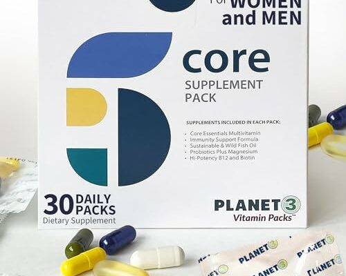 Planet 3 Vitamin Packs, Energy, Immune & Heart Support with Multivitamin, Vitamin D, Probiotics, Biotin, B12, Omega 3, Lutein - Daily Vitamins for Both Men & Women, Core Supplements, 30 Daily Packs