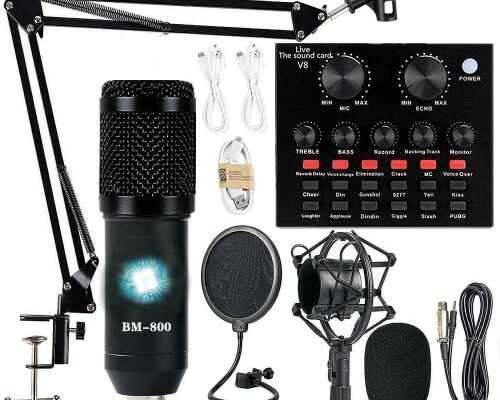 Podcast Equipment Bundle, BM-800 Condenser with Voice Changer, Recording Studio Package - Podcast Microphone Bundle for Laptop, Streaming/Live Broadcast/YouTube Recording (AM200-V8)