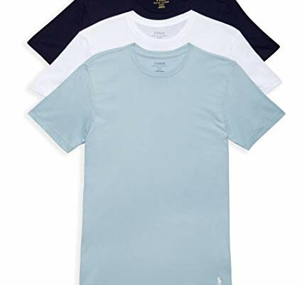 POLO Ralph Lauren Men's Classic Fit Cotton Crew Tee, White/Surf Blue, Surf Blue/White, Cruise Navy/White, X-Large