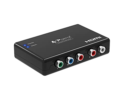 Portta Component to HDMI Converter, YPbPr RGB + R/L Audio to HDMI Converter v1.3 Support 1080P 2 Channel LPCM for HDTV PS2 PS3 HDVD Player Wii Xbox (Component to HDMI) (Converter without HDMI Cable)