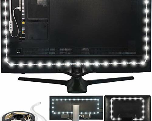 Power Practical USB Bias Lighting, LED TV Backlight Strip, Ambient Home Theater Light, TV Accent Lighting to Reduce Eye Strain, Improve Contrast, White, XX-Large (60" - 80" TV)