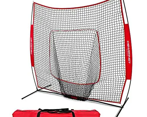 PowerNet Corbin Carroll Baseball Softball Practice Net for Hitting and Throwing with 7x7 Bow Frame (Red)