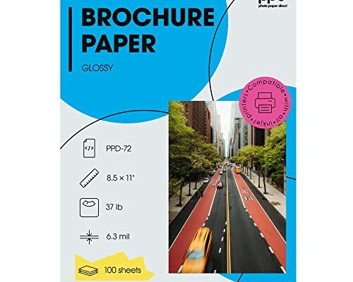 PPD 100 Sheets Inkjet Glossy Brochure and Flyer Paper 8.5x11 37lbs 140gsm Professional Quality Double Sided Instant Dry and Water-Resistant (PPD-72-100)