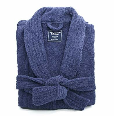 Premium Thick Terry Cloth Bathrobe, Long –Staple Combed Cotton Robe With Shawl Collar-Unisex Suits for Adult (Navy,Large)…