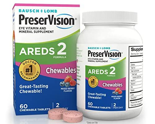 PreserVision AREDS 2 Eye Vitamin & Mineral Supplement, Contains Lutein, Vitamin C, Zeaxanthin, Zinc, Copper & Vitamin E, 60 Chewable (Packaging May Vary)