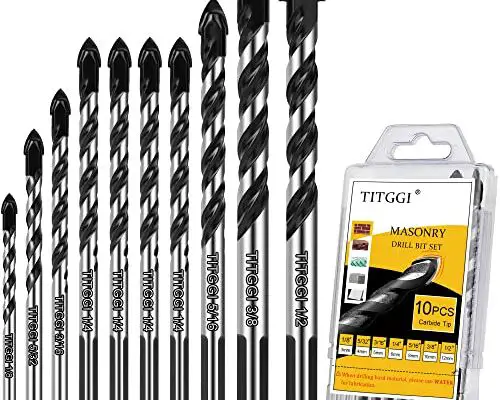 Professional Masonry Drill Bit Set (10PCS) for Glass/Brick/Plastic/Cement/Wood/Tile/Etc, Industrial Strength Carbide Drill Bit Tip, 1/8"-1/2" by TITGGI