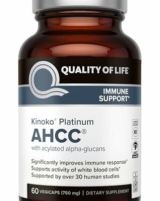 Quality of Life Premium Kinoko Platinum AHCC Herbal Supplement, 750mg of AHCC per Capsule, for Immune Support, Liver Function, Maintains Natural Killer Cell Activity, 1 Pack, 60 Veggie Capsules