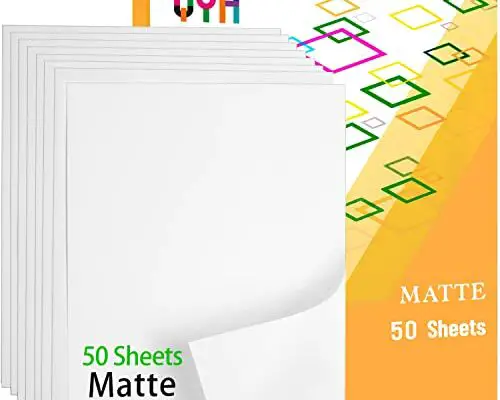 QYH Premium Printable Vinyl Sticker Paper - 50 Matte White Waterproof Decal Paper Sheets for Inkjet Printer Standard Letter Size 8.5"x11"