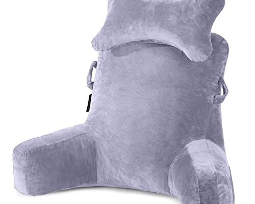 Reading Pillow-Bed Rest Pillow with Detachable Neck Roll & Higher Support Arm for Sitting in Bed Couch or Floor-Backrest Reading Pillow Adult Back Pillow for Reading/Watching TV/Gaming/Relaxing