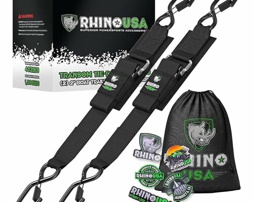 RHINO USA Boat Trailer Transom Straps (2PK)- Heavy Duty 2 inch x 48 inch Adjustable Straps for Trailering - Ultimate Marine Tie Downs Accessories for Boating Safety - Guaranteed for Life