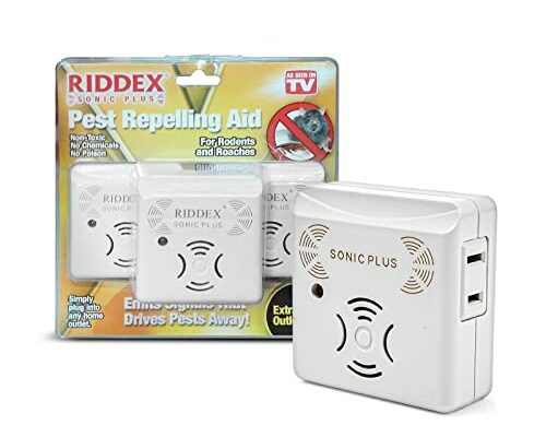 Riddex Sonic Plus Ultrasonic Pest Repeller, Plugs in with extra Outlets Indoor Use - Insect Repellent - Bug Repellents for Home Defense - Protect Against Rodents & Insects, Chemical Free(3 Pack White)