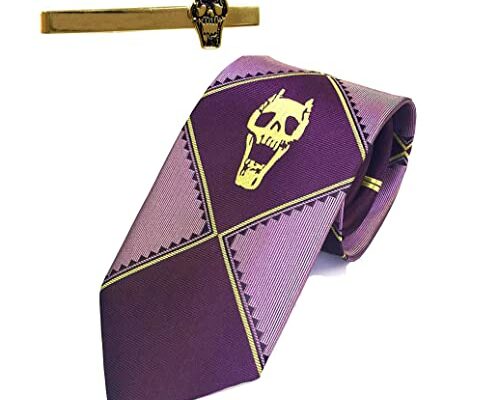 RJZMMN Kira Yoshikage Tie for Anime Bizarre Adventure JoJo Cosplay Skull Neck Tie Killer Queen Costume Merch（with Tie Clip） (7CM, Purple)