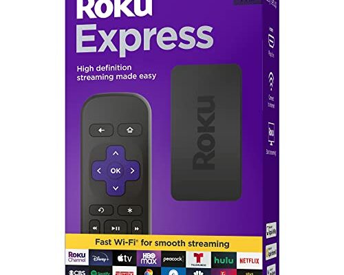 Roku Express | HD Roku Streaming Device with Standard Remote (no TV controls), Free & Live TV