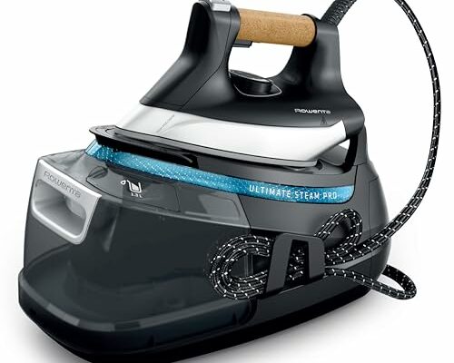 Rowenta, Iron, Ultimate Steam Pro Stainless Steel Soleplate Professional Steam Station for Clothes, 1800 Watts, 1.3L Removable Tank, Boiler Technology, Fast Heat Up, Black Clothes Iron, DG8668