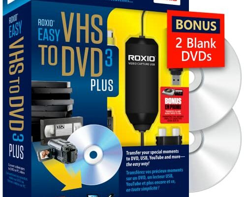 Roxio Easy VHS to DVD 3 Plus VHS, Hi8, V8 Video to DVD or Digital Converter Amazon Exclusive 2 Bonus DVDs [Windows Disc]