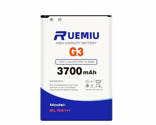 RUEMIU Replacement Battery for LG G3 D852, D855, D850, D851, VS985, LS990, 3700mah 2024 New Upgraded High Capacity Battery,BL-53YH