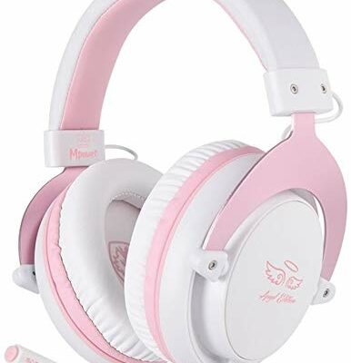 SADES MPOWER Stereo Gaming Headset for PS4, PC, Mobile, Noise Cancelling Over Ear Headphones with Retractable and Flexible Mic & Soft Memory Earmuffs for Laptop Nintendo Switch Games-Angel Edition