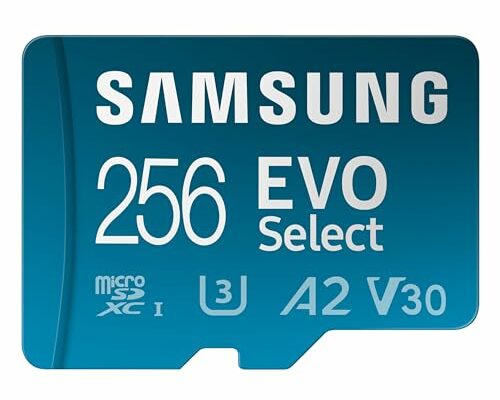 SAMSUNG EVO Select MicroSD Memory Card + Adapter, 256GB microSDXC, Speeds Up to 160 MB/s, UHS-I, C10, U3, V10, A2, Upgrade Storage for Phones, Tablets, Nintendo-Switch, MB-ME256SA/AM