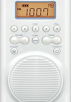 Sangean H205 AM/FM Weather Alert Waterproof Shower Radio White 6.14x 4.01x 9.72