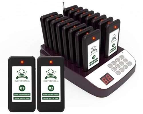 SavvyMate Restaurant Pager System,16 Restaurant Pagers,Wireless Calling System for Restaurant,1600ft Long Range Food Buzzer,Social Distancing Keeping Pagers with Order Buzzers for Food Truck