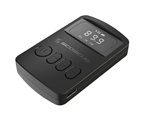 Scosche BTTRFM-SP1 Portable Bluetooth Transmitter/Receiver, FM Transmitter and Wireless Audio Receiver for TV, Headphones, Home/Car Stereo, Airplane Entertainment and more, up to 7 Hour Battery Life