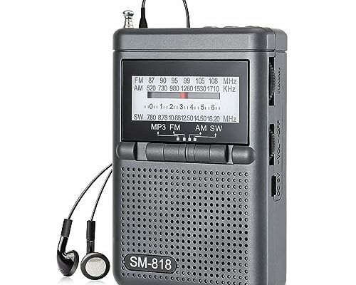 SEMIER Portable AM FM Radio, Shortwave Transistor Pocket Radio Walkman with Loud Speaker, Headphone Jack, 1200mAh Rechargeable Battery Power, Support TF Card/USB Playing for Indoor Outdoor