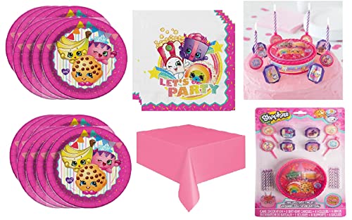 Shopkins Birthday Party Supplies Bundle Pack includes Plates, Napkins, Table Cover, 13pc Cake Decorating Kit - Serves 16