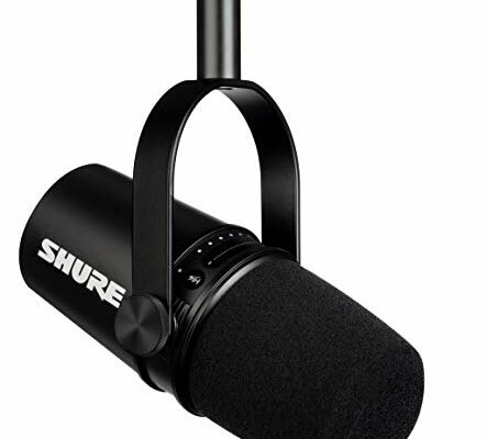 Shure MV7 USB Microphone for Podcasting, Recording, Live Streaming & Gaming, Built-in Headphone Output, All Metal USB/XLR Dynamic Mic, Voice-Isolating Technology, TeamSpeak & Zoom Certified – Black