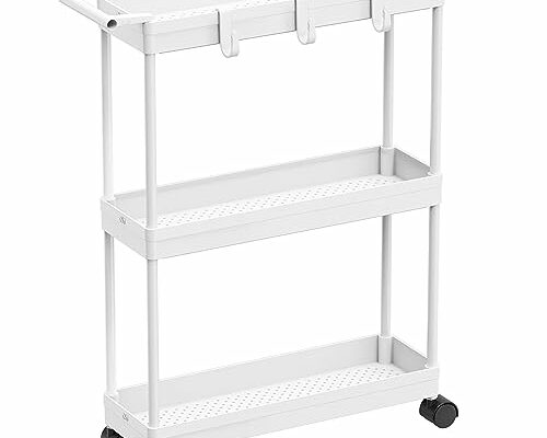 Simple Houseware Kitchen Cart Storage 3-Tier Slim/Super Narrow Shelves with Handle, 26.5'' Height/5.5'' Width for Narrow Place, White