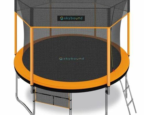 SkyBound 12ft Trampoline with Enclosure Net, Outdoor Trampoline for Kids and Adults - ASTM Approved - Recreational Trampolines with Ladder and Trampoline Tent Cover