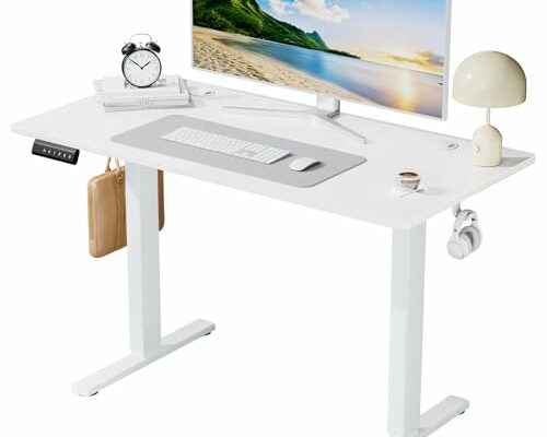 SMUG Standing Desk, 48x24 Inch Ergonomic Adjustable Height Electric Sit Stand Up Down Computer Table with Whole-Piece Desktop Board, Computer Workstation for Home Office, White(2 Packages)