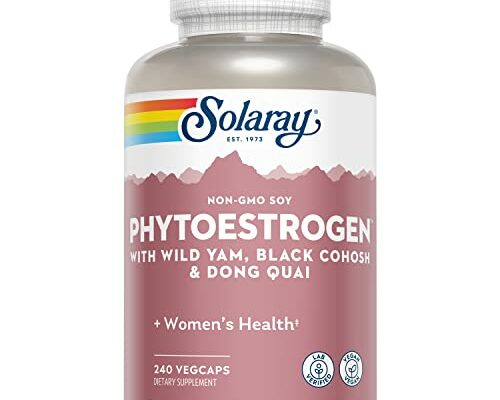 Solaray PhytoEstrogen Menopause Supplements - Wild Yam, Black Cohosh, and Dong Quai Estrogen Pills for Women's Health - Vegan, Lab Verified, 60-Day Guarantee (60 Servings, 240 VegCaps)