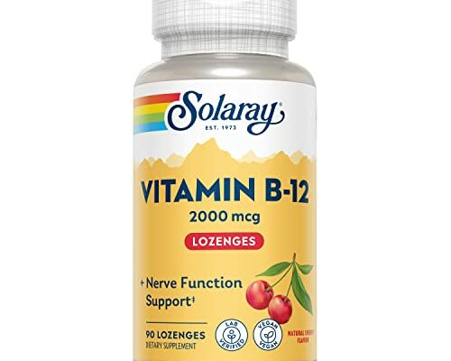 SOLARAY Vitamin B-12 2000 mcg No Sugar, Natural Cherry Flavor Healthy Energy & Red Blood Cell Support 90 Lozenges