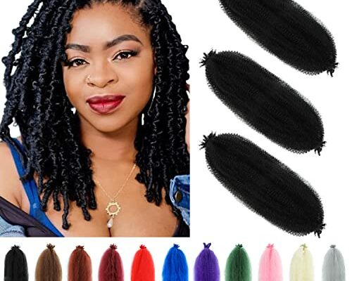 Springy Afro Twist Hair 12 Inch 3 Packs Kinky Twist Hair Black Color Pre Fluffed Marley Twist Braiding Hair for Black Women (12 inch, 1B)