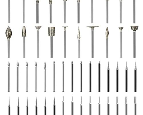 Stone Carving Set Diamond Burr Bits Compatible with Dremel, 50PCS Polishing Kits Rotary Tools Accessories with 1/8’ Shank for Carving, Engraving, Grinding, Stone, Rocks, Jewelry, Glass, Ceramics