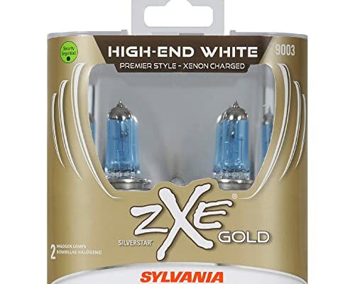 SYLVANIA - 9003 (HB2, H4) SilverStar zXe GOLD High Performance Halogen Headlight Bulb - Headlight & Fog Light, Bright White Output, Best HID Alternative, Xenon Charged Technology (Contains 2 Bulbs)